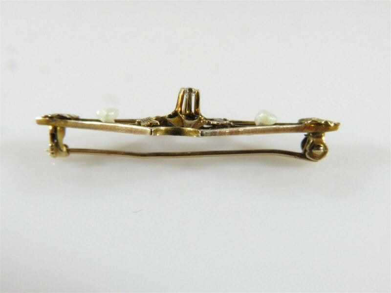 Edwardian 10K Horseshoe Wreath Pearl Accented OMC Diamond Solitaire Pin 4 Repair - Just Stuff I Sell
