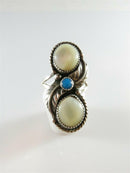 Vintage Sterling Silver Turquoise Mother of Pearl Zuni Pointer Finger Ring - Just Stuff I Sell