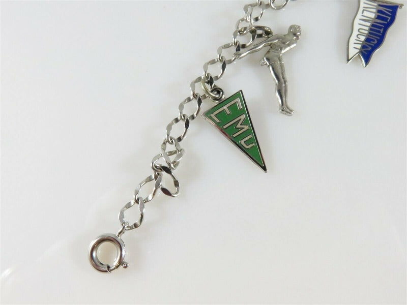 Circa 1960's Rhodium Plated Sterling Silver Charm Bracelet 7" TL Football, Diver - Just Stuff I Sell