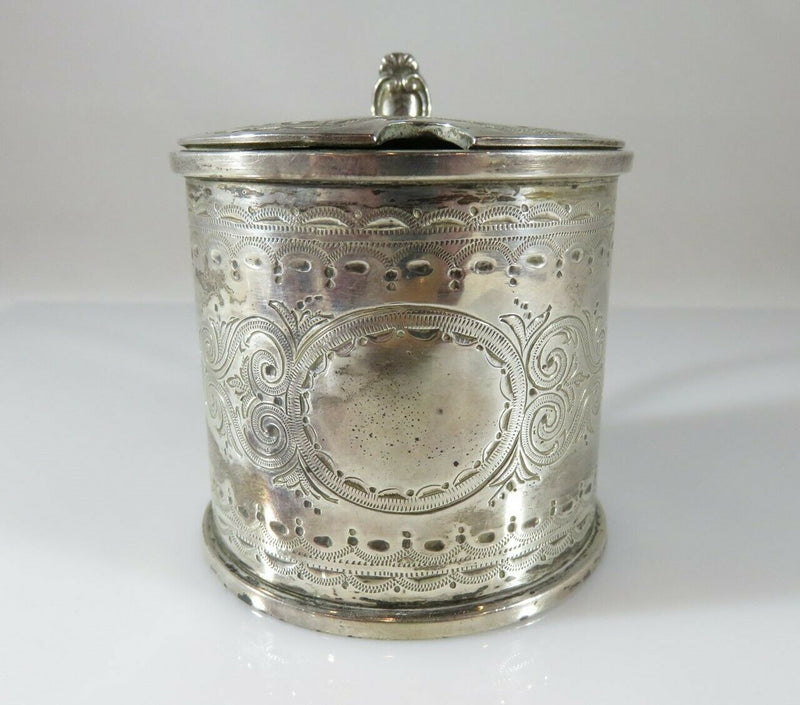 Rare Antique Sterling Silver Etched Mustard Pot 1877 by Robert Harper London - Just Stuff I Sell