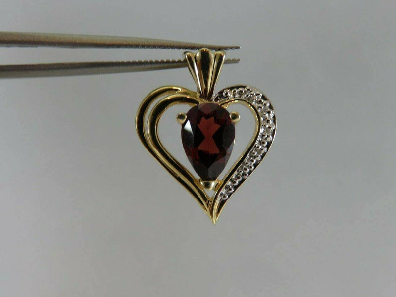 14K Heart Pendant with 1.3 Carat Pear Shaped Burgundy Garnet Yellow Gold Mounted - Just Stuff I Sell