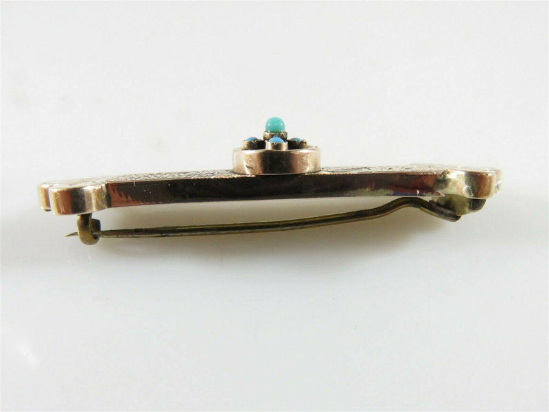 10K Gold Victorian Hat Bar Pin Turquoise and Enameled Pin - Just Stuff I Sell