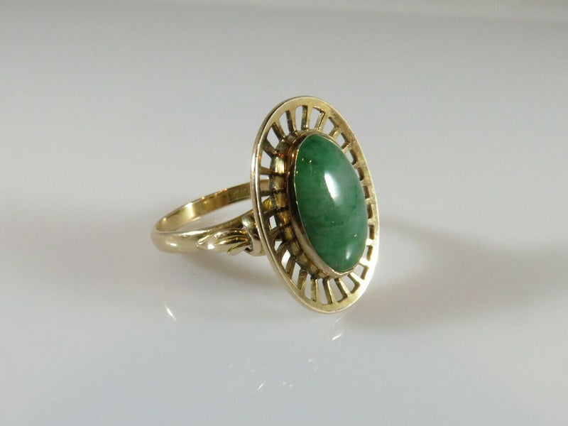 Vintage 10K Gold Natural Green & White Jade Sunburst Ring Size 6.75 TW 4 Grams - Just Stuff I Sell
