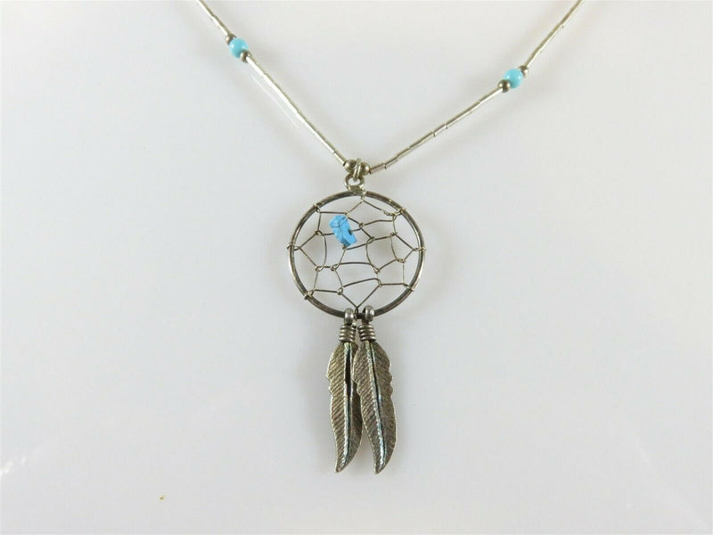 Liquid Silver Dream Weaver 18.5" Turquoise Necklace Sterling Silver - Just Stuff I Sell