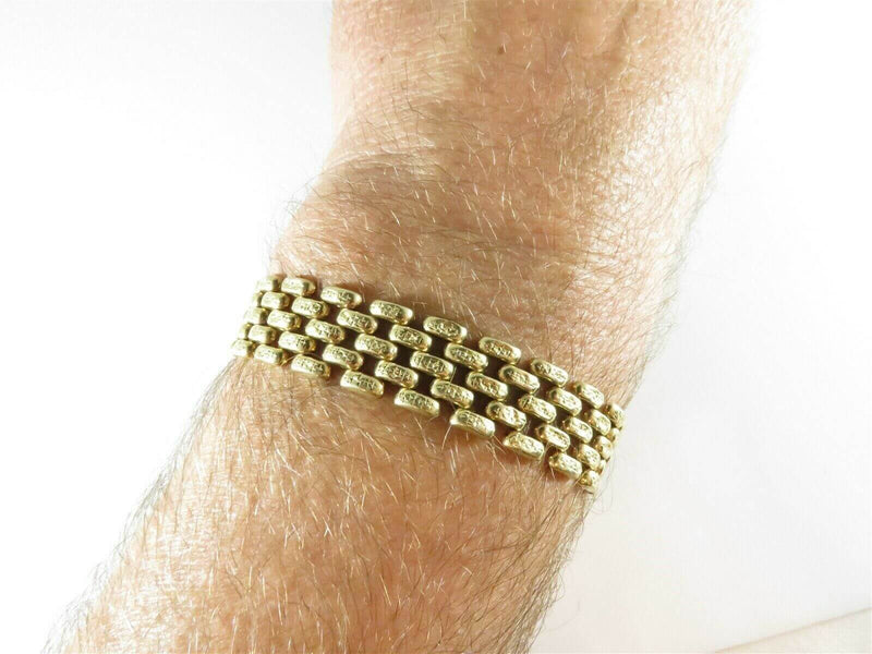 14K Yellow Gold 5 Row Panther Bracelet Unisex 15 Gram 7.5" Etched Link Bracelet - Just Stuff I Sell