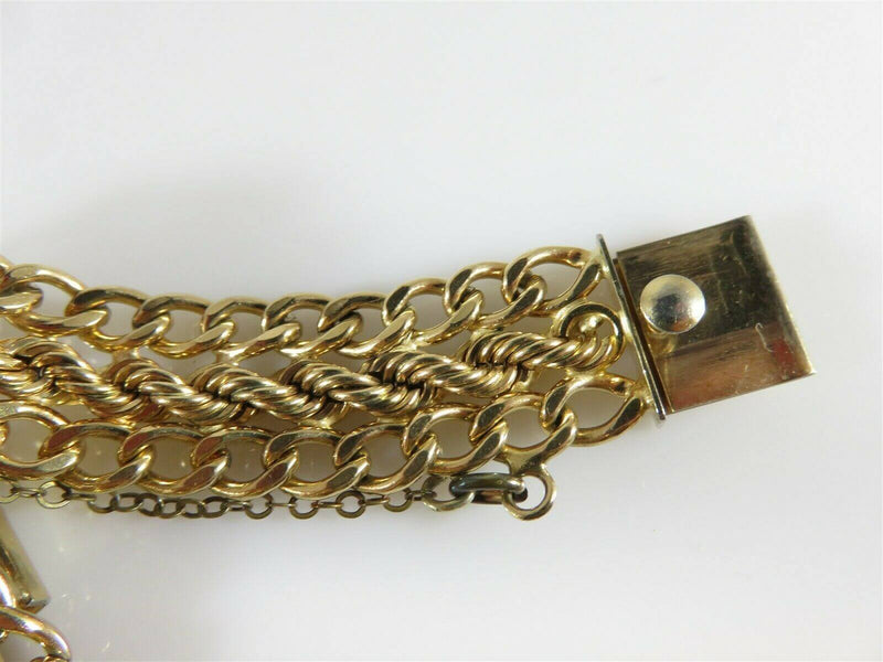Circa 1940's Rhythm 12K GF 14.91mm Wide Charm Bracelet with Safety Chain 6.5" ID - Just Stuff I Sell