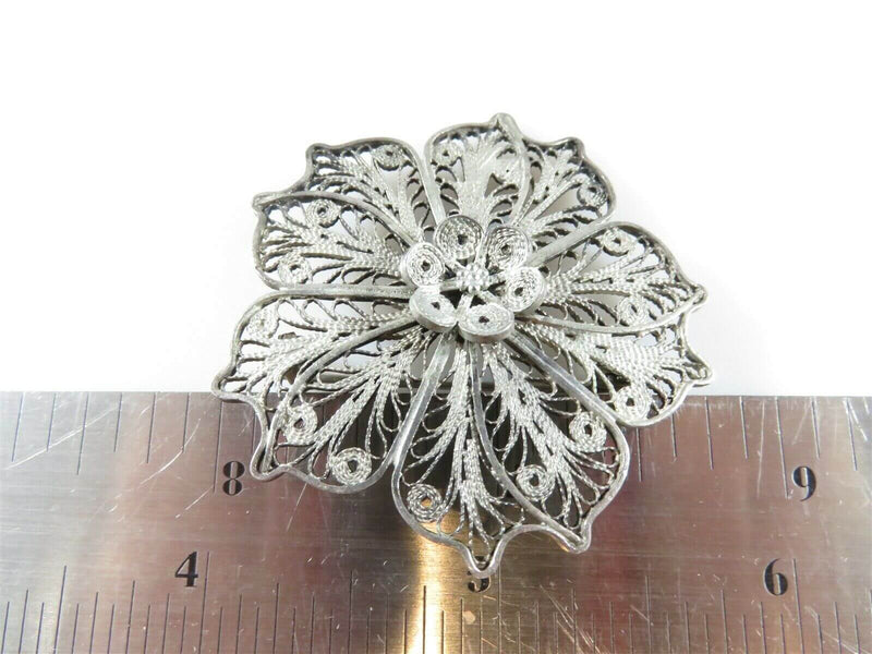 Large 830 Silver 1 7/8" Floral Filigree Brooch in Sterling Silver - Just Stuff I Sell