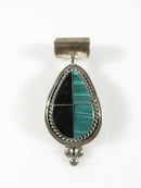 Sterling Silver Onyx Malachite Slide Pendant Southwestern Mexico 8.2mm ID Bale - Just Stuff I Sell