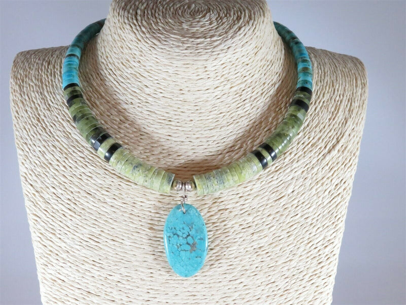 Navajo Bench Heishi Sterling Silver Turquoise Dennis Ramone Necklace - Just Stuff I Sell