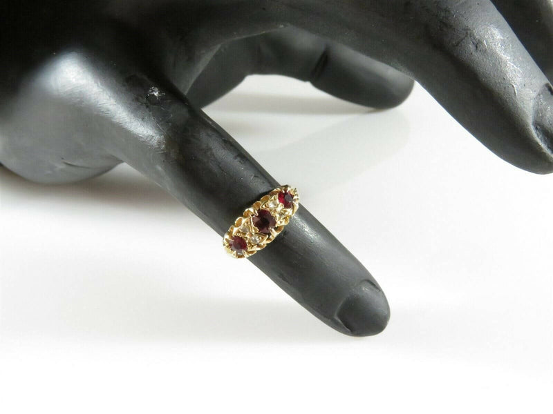 Circa 1890 18K Yellow Gold Diamond Pink Ruby Ring Size 4.25 - Just Stuff I Sell
