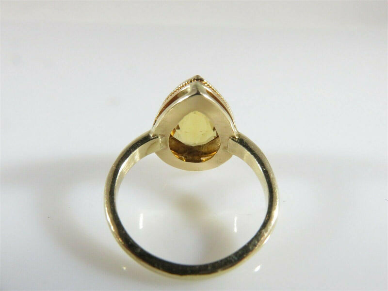 Antique 14K Rose Cut Bezel Set Pear Shaped Yellow Citrine Solitaire Ring Sz 5.25 - Just Stuff I Sell