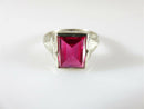 10K White Gold Faceted Ruby Solitaire Art Deco Style Pinky Ring Size 10 - Just Stuff I Sell