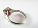 10K White Gold Faceted Ruby Solitaire Art Deco Style Pinky Ring Size 10 - Just Stuff I Sell
