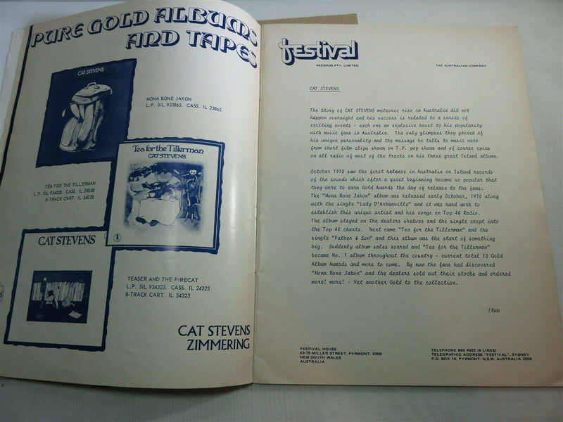 Cat Stevens Australian Tour 1972 Program Rare Concert Program - Just Stuff I Sell