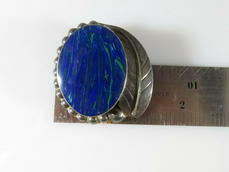 Lapis Leaf Brooch Pendant Large Taxco Sterling Silver Mexico 21.9 grams - Just Stuff I Sell
