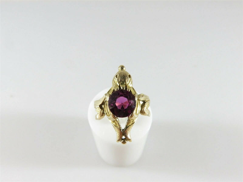 Antique OOAK Figural 14K Bird Ring With Pink Paste Stone OEC Size 3.25 - Just Stuff I Sell