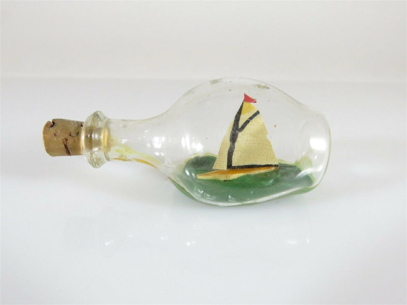 Vintage Miniature Ship in a Bottle Featuring a Single Mast Sailboat - Just Stuff I Sell