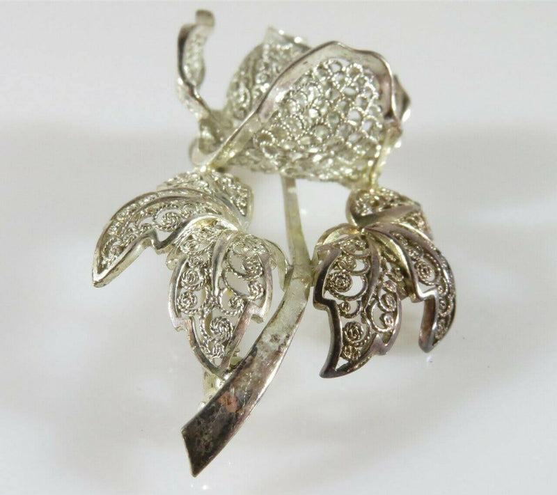 Lovely Filigree Orchid Flower Brooch Sterling Silver Germany Willi Nonnenmann - Just Stuff I Sell