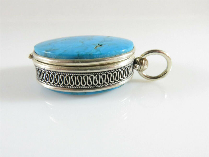 Double Sided Turquoise Pendant Sterling Silver Poison Locket Middle Eastern - Just Stuff I Sell