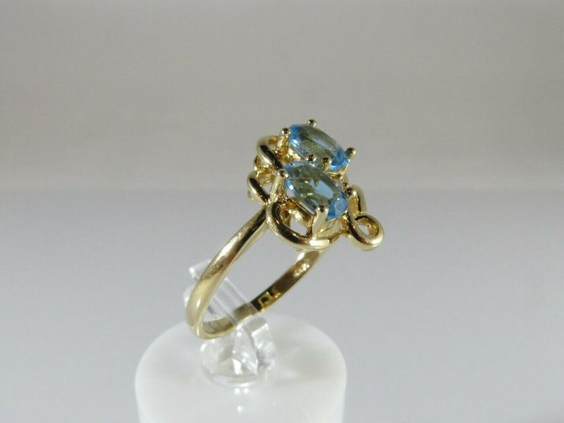 14K Yellow Gold Ring Size 6 3/4 with a Pair 6mm x 4mm Oval Cut Blue Topaz - Just Stuff I Sell