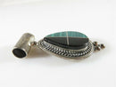 Sterling Silver Onyx Malachite Slide Pendant Southwestern Mexico 8.2mm ID Bale - Just Stuff I Sell