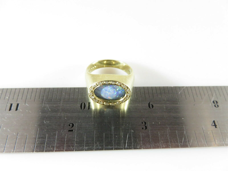 Opal Doublet & Diamond Surround 14K Gold Ring Size 5.75 Flemming Knud Kjerulff - Just Stuff I Sell
