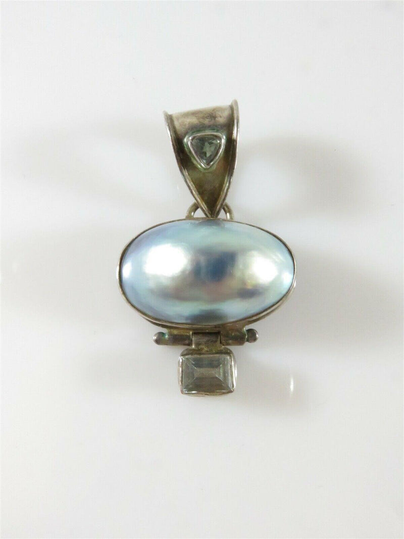 Blue Gray Toned Pearl half Double Topaz Pendant 1 3/4" H Bale Size 9.35mm ID - Just Stuff I Sell
