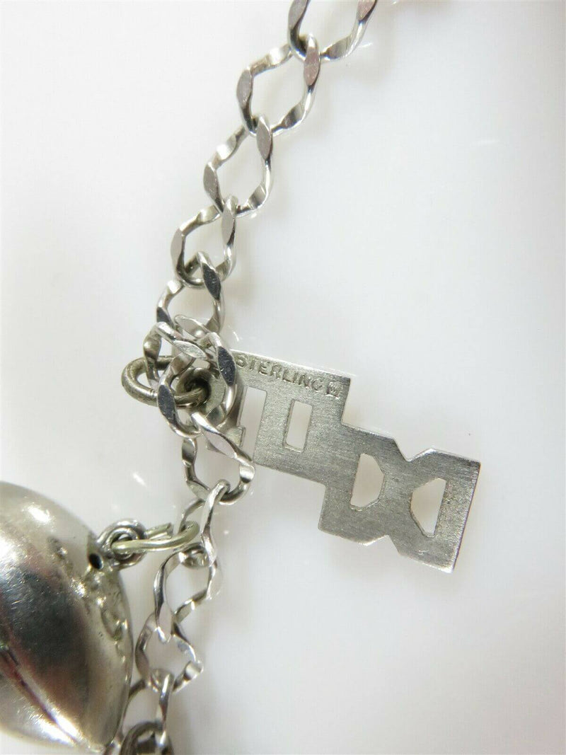 Circa 1960's Rhodium Plated Sterling Silver Charm Bracelet 7" TL Football, Diver - Just Stuff I Sell