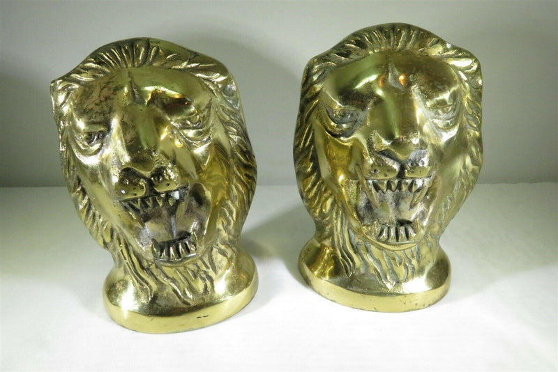 Vintage Heavy Brass Lions Head Bookend Sand Filled Plaster Capped - Just Stuff I Sell