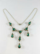 Antique Style Sterling Silver 17" Necklace Cabochon Malachite 3 Drops Dangles - Just Stuff I Sell