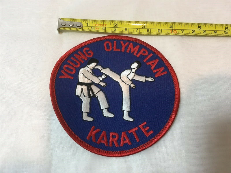 Vintage Red White & Blue "Young Olympian Karate" Martial Arts Patch 4" Diameter - Just Stuff I Sell