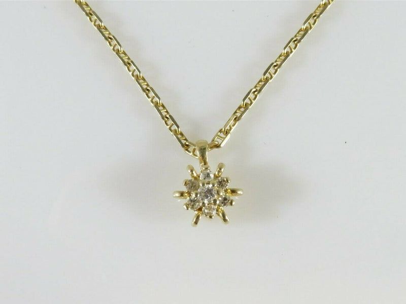 Lovely 18" Marine Style Link 14K Solid Gold Chain & Floral 7 Diamond Pendant - Just Stuff I Sell