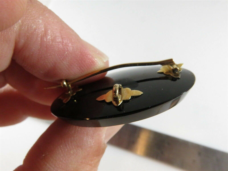 14K Rose Gold and Polished Jet Hair Mourning Brooch for Restoration - Just Stuff I Sell