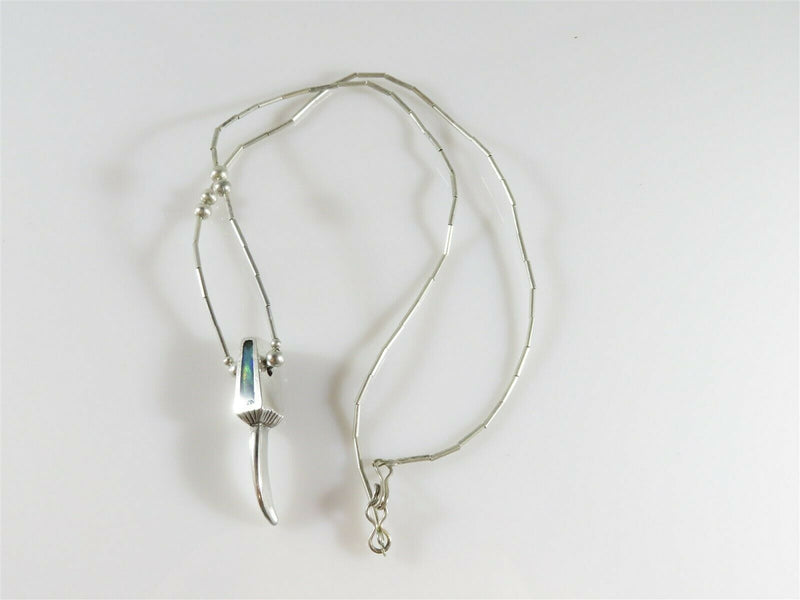 Southwestern Sterling Silver Opal Inlaid Bear Claw Pendant & Necklace - Just Stuff I Sell