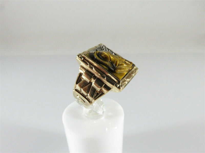 Tigers Eye Diamond Accented 10K Gold Kinsley & Son Gothic Art Deco Design Size 6 - Just Stuff I Sell