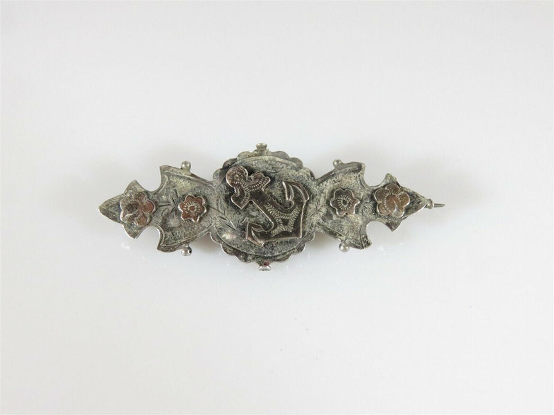 Antique Sweetheart Pin Victorian Sterling Silver Forget-Me-Not Anchor Pansy - Just Stuff I Sell