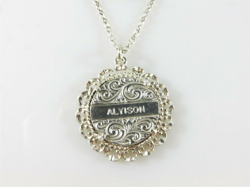 Sterling Silver Coin Alyison Vanity Name Pendant CUNO with Sterling Chain - Just Stuff I Sell