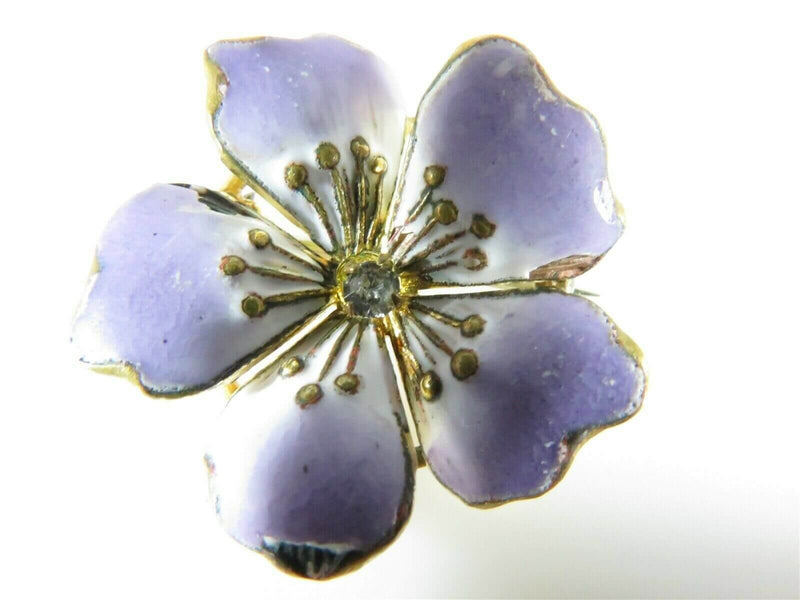 Antique Edwardian Era Purple Enamel & Paste Floral Pin in Gold Gilt - Just Stuff I Sell