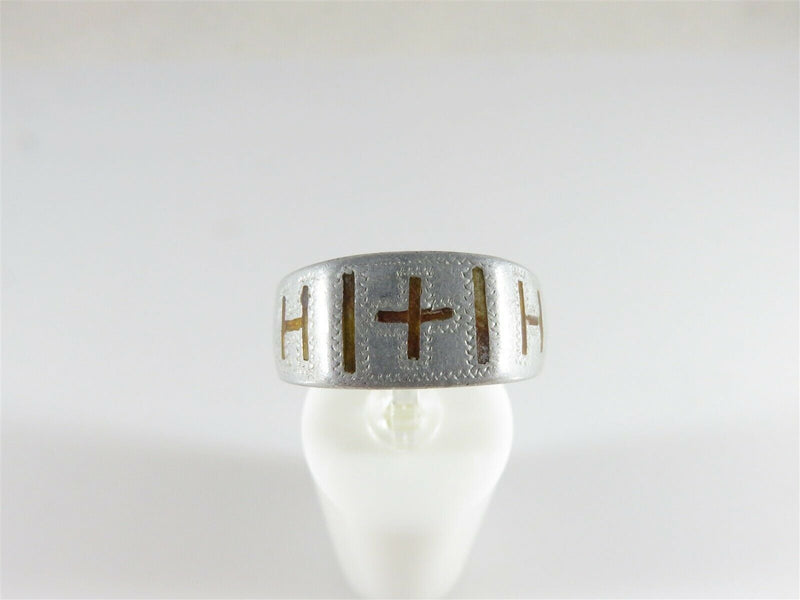 Victorian Inlaid Chamfered Aluminum Men's Letter H Signet Ring Size 10.25 - Just Stuff I Sell