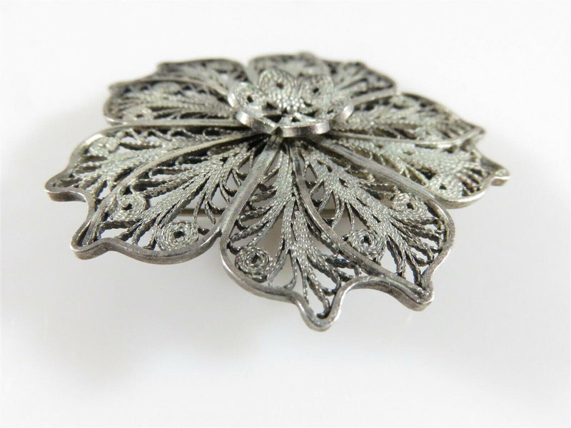 Large 830 Silver 1 7/8" Floral Filigree Brooch in Sterling Silver - Just Stuff I Sell