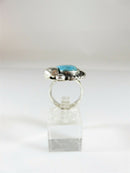 Women's Large Turquoise Sterling Silver Leaf Accented Navajo Biker Ring Size 6 - Just Stuff I Sell