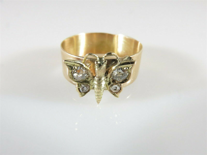 Outstanding Antique 12K Gold Diamond Figural Butterfly Ring Cigar Band Rose OMC - Just Stuff I Sell