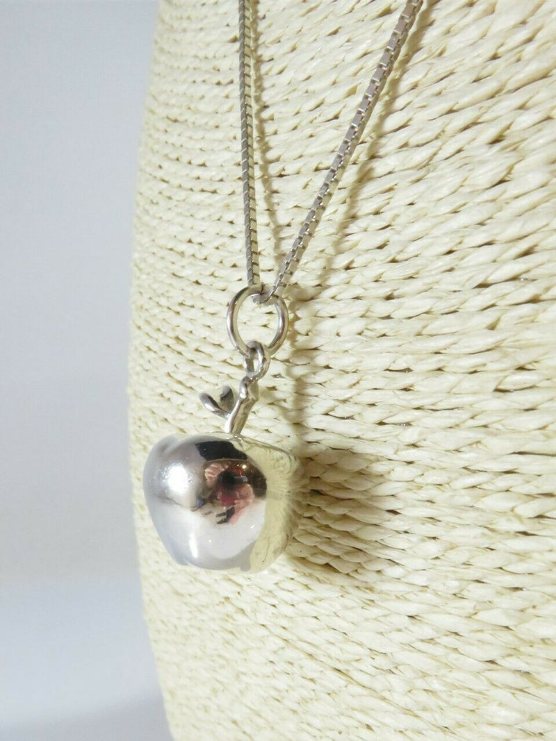 Unusual 3D Apple Pendant with 20" Box Chain Sterling Silver Necklace - Just Stuff I Sell