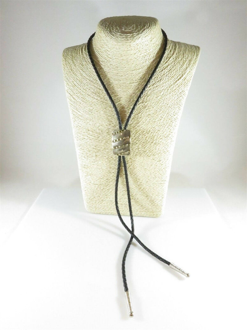 19" Silver Tone Mixed Metal Bolo Tie 18" TL Leather Tip to Tip Costume - Just Stuff I Sell