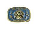 Freemason Masonic 1986 Brass Blue Glaze Belt Buckle