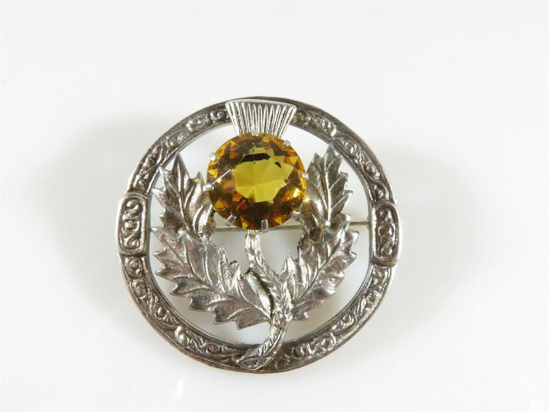 1951 Robert Allison Scottish Celtic Sterling Silver Orange Glass Flower Brooch - Just Stuff I Sell