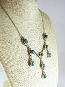 Antique Style Sterling Silver 17" Necklace Cabochon Malachite 3 Drops Dangles - Just Stuff I Sell