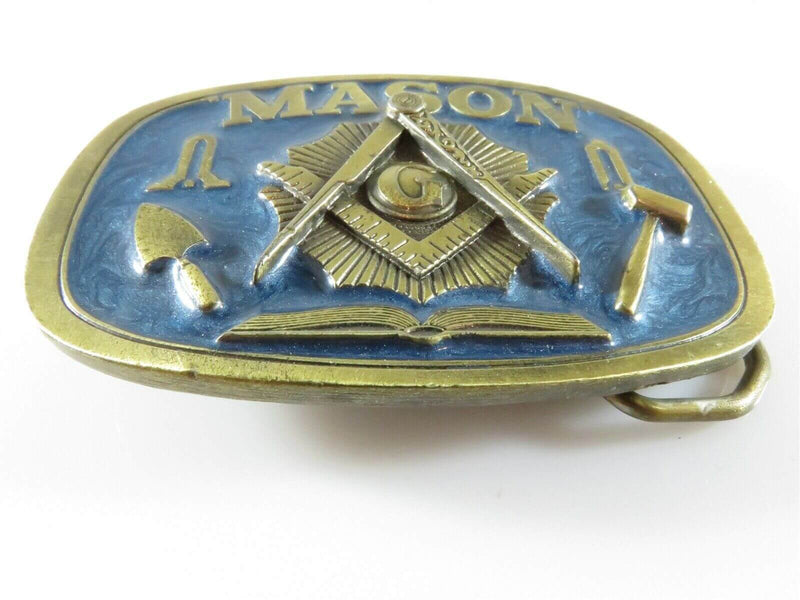 Freemason Masonic 1986 Brass Blue Glaze Belt Buckle