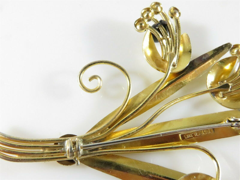 Vintage Gold Vermeil Sterling Silver Black & White Spray Brooch 3 3/4 x 2 3/4 - Just Stuff I Sell