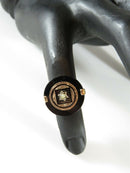 Unique Victorian Solid Gold Enameled Gold Round Onyx Seed Peal Gothic Ring Sz 4 - Just Stuff I Sell